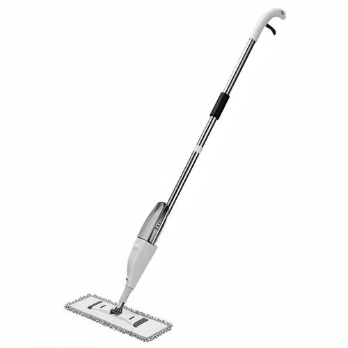 White spray mop with extendable handle on a white background