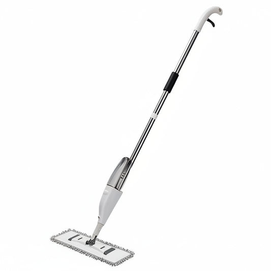 White spray mop with extendable handle on a white background