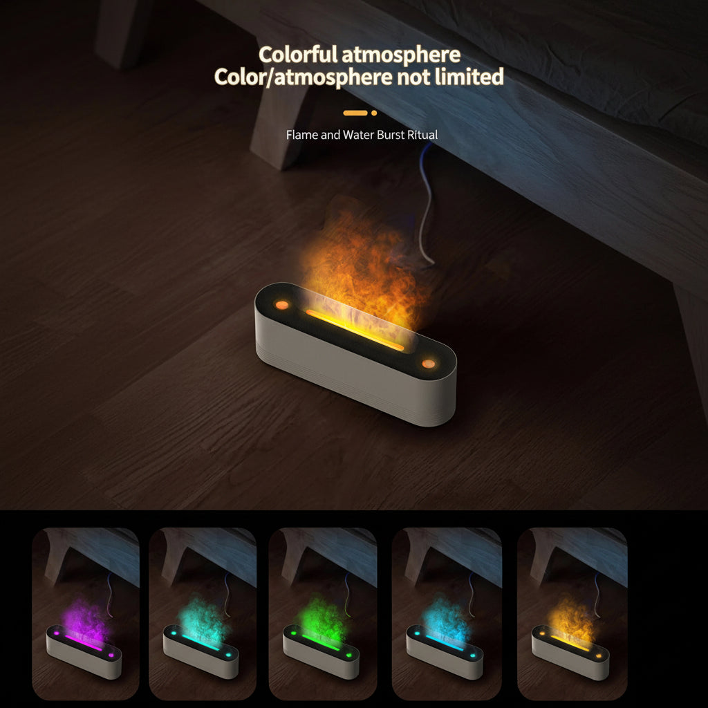Multicolored light-emitting device on a wooden surface with changing colors.