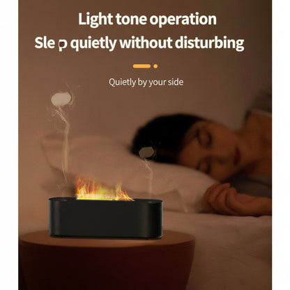 Small fire pit on a table with a person sleeping in the background