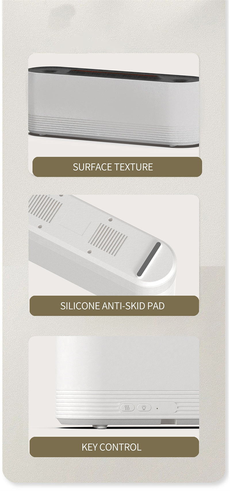 White electronic device with silicone anti-skid pad on a textured surface