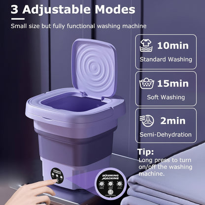 Portable washing machine with adjustable modes on a dark background