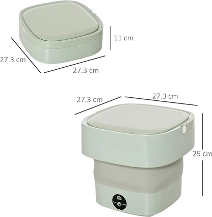 Green travel-sized product with dimensions labeled on a white background