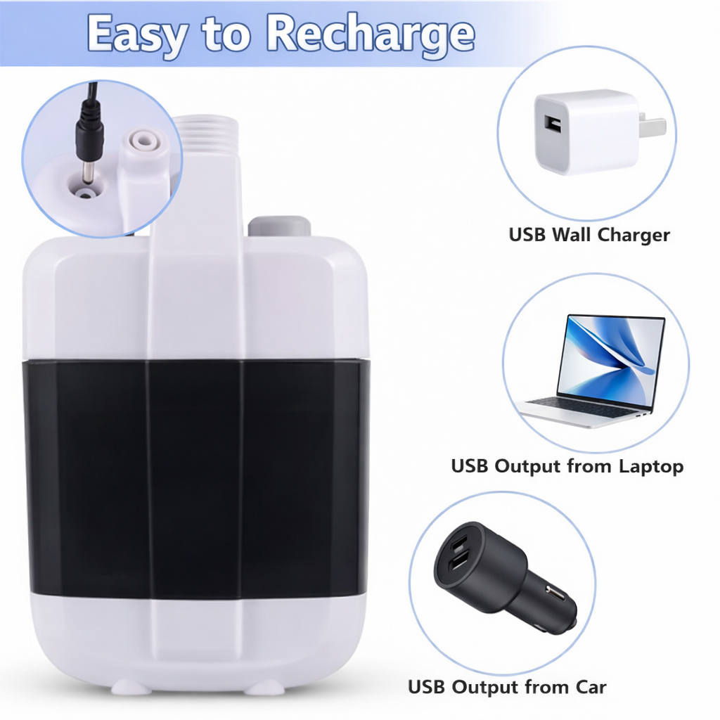 White and black electronic device with charging options on a white background