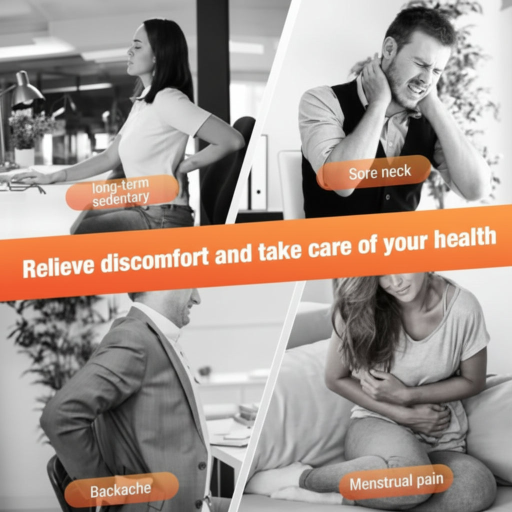 Collage of people experiencing discomfort with text on health issues and solutions.