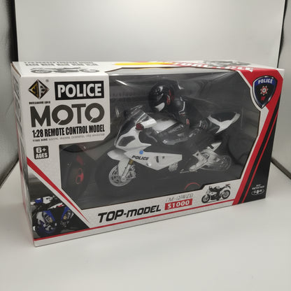 Boxed police motorcycle remote control model with visible branding