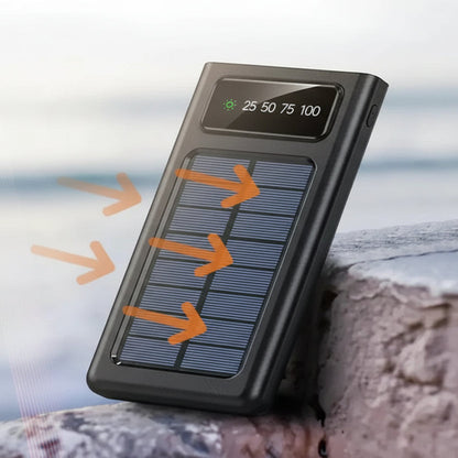 Solar-powered device with a digital display on a natural background
