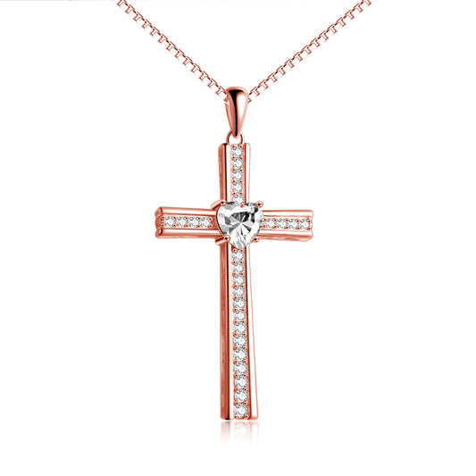 Birthstone Rose Gold Plated Cross Necklace for Women Jewelry Gifts