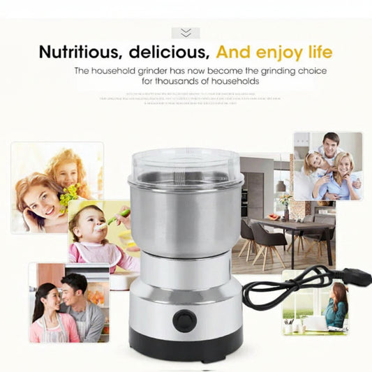 Electric grinder with lifestyle images of families in a home setting